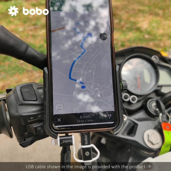 BOBO BM1 PRO Jaw-Grip Bike Phone Holder (with fast USB 3.0 charger, SAE connector & Fast USB Cable) Motorcycle Mobile Mount - Image 4