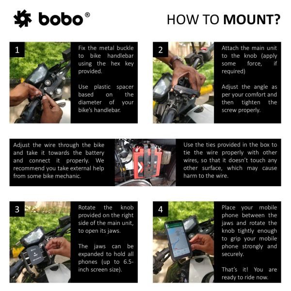 BOBO BM1 Jaw-Grip Bike Phone Holder (with fast USB 3.0 charger) Motorcycle Mobile Mount - Image 5