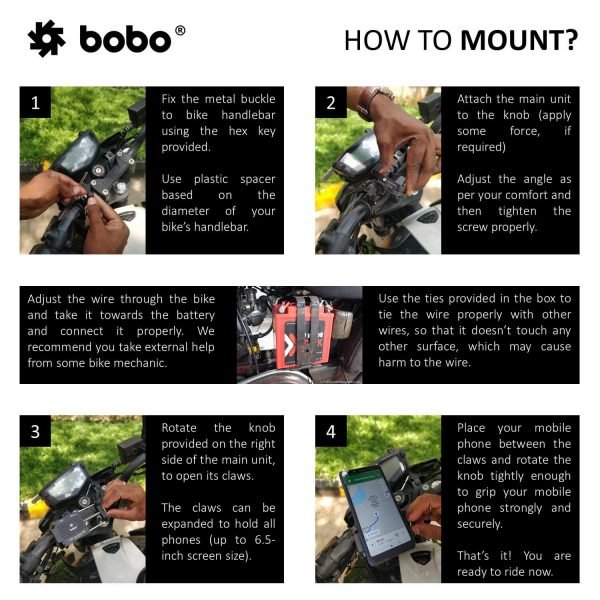 BOBO BM2 Claw-Grip Aluminium Bike Phone Holder (with 2.5A USB charger) Motorcycle Mobile Mount - Image 5