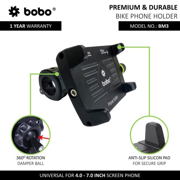 BOBO BM3 Claw-Grip Aluminum Bike / Cycle Phone Holder Motorcycle Mobile Mount - Image 2