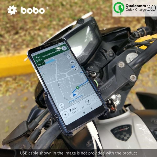 BOBO BM5 Claw-Grip Aluminium Bike Phone Holder (With Fast USB 3.0 Charger) Motorcycle Mobile Mount - Image 4