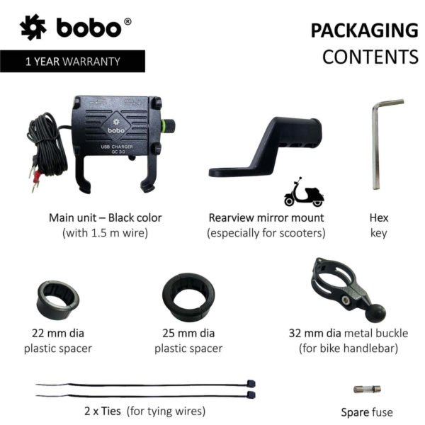 BOBO BM5 Claw-Grip Aluminium Bike Phone Holder (With Fast USB 3.0 Charger) Motorcycle Mobile Mount - Image 5