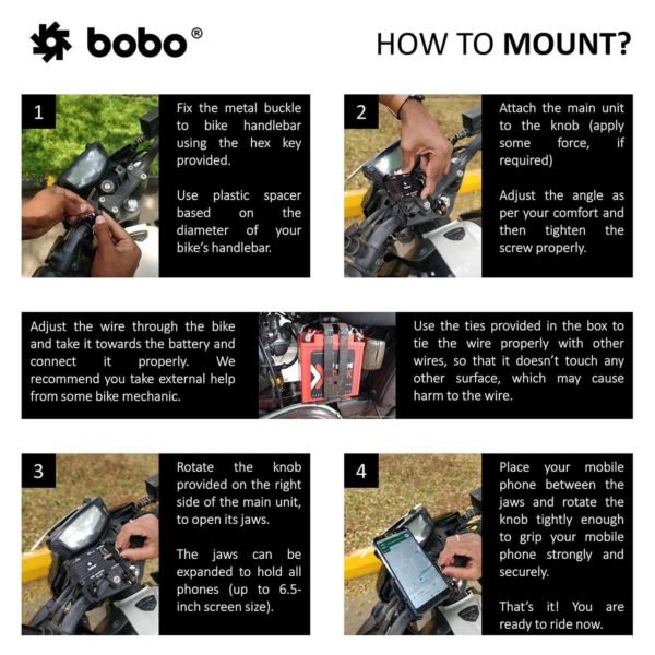 BOBO BM5 Claw-Grip Aluminium Bike Phone Holder (With Fast USB 3.0 Charger) Motorcycle Mobile Mount - Image 6