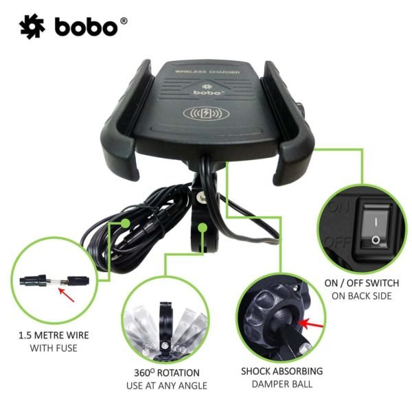 BOBO BM6 Jaw-Grip Bike Phone Holder (with Fast 15W Wireless Charger) Motorcycle Mobile Mount - Image 2