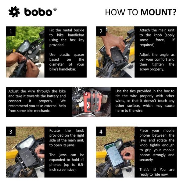 BOBO BM6 Jaw-Grip Bike Phone Holder (with Fast 15W Wireless Charger) Motorcycle Mobile Mount - Image 6