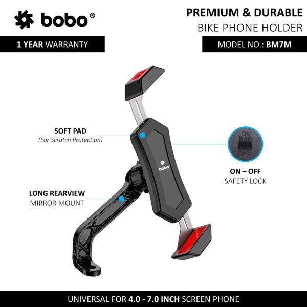 BOBO BM7 Diagonal-Grip Bike / Cycle Phone Holder Motorcycle Mobile Mount - Image 3