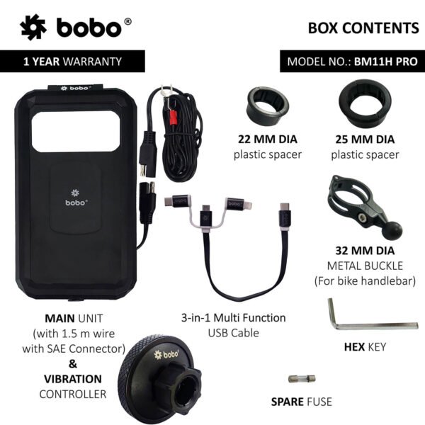 BOBO BM11H PRO Fully Waterproof Bike Phone Holder with Vibration Controller (with Fast 15W Wireless Charger & USB-C Input/Output Port) Motorcycle Mobile Mount - Image 6