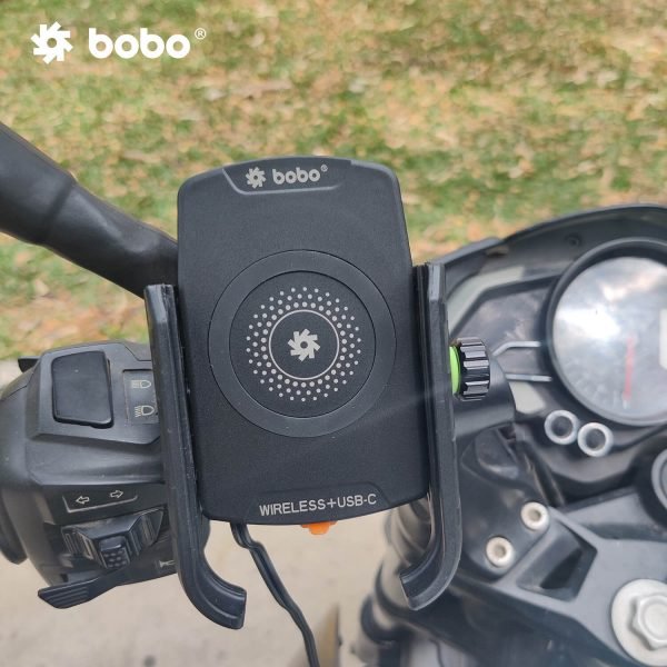 BOBO BM12 Bike Phone Holder (with Fast 15W Wireless Charger & USB-C Input/Output Port) Motorcycle Mobile Mount - Image 4
