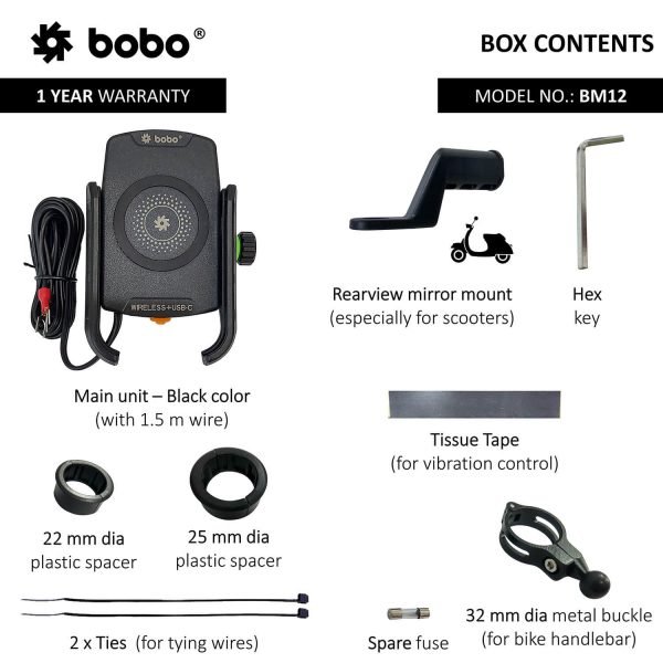 BOBO BM12 Bike Phone Holder (with Fast 15W Wireless Charger & USB-C Input/Output Port) Motorcycle Mobile Mount - Image 6