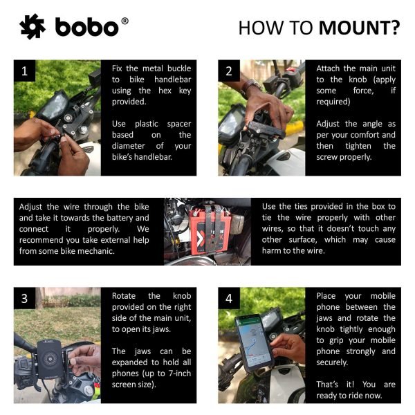 BOBO BM12 Bike Phone Holder (with Fast 15W Wireless Charger & USB-C Input/Output Port) Motorcycle Mobile Mount - Image 7