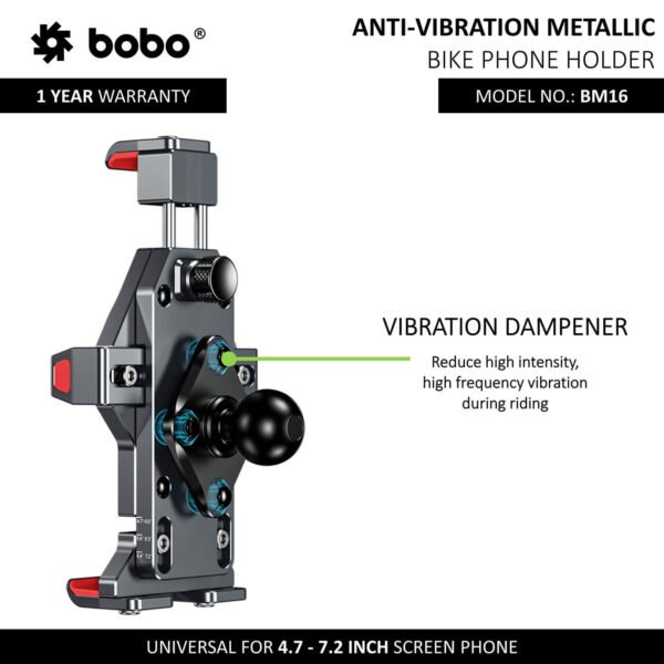 BOBO BM16 Anti-Vibration Metallic Bike Phone Holder (with Fast 15W Wireless Charger) Motorcycle Mobile Mount - Image 2
