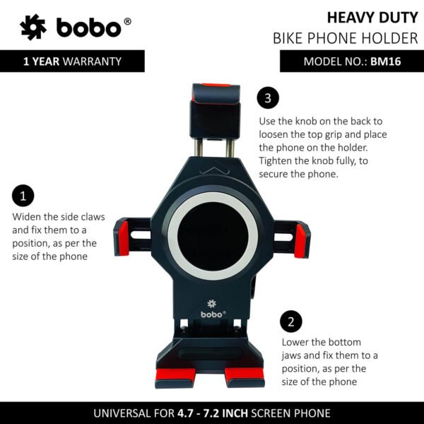 BOBO BM16 Anti-Vibration Metallic Bike Phone Holder (with Fast 15W Wireless Charger) Motorcycle Mobile Mount - Image 6