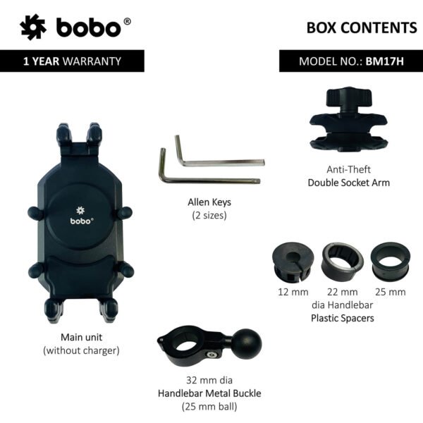 BOBO BM17H (or BM17M) PRO Handlebar (or Mirror) Anti-Vibration Bike / Cycle Phone Holder Motorcycle Mobile Mount - Image 6