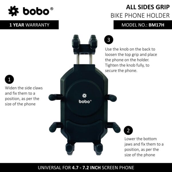BOBO BM17H (or BM17M) PRO Handlebar (or Mirror) Anti-Vibration Bike / Cycle Phone Holder Motorcycle Mobile Mount - Image 5