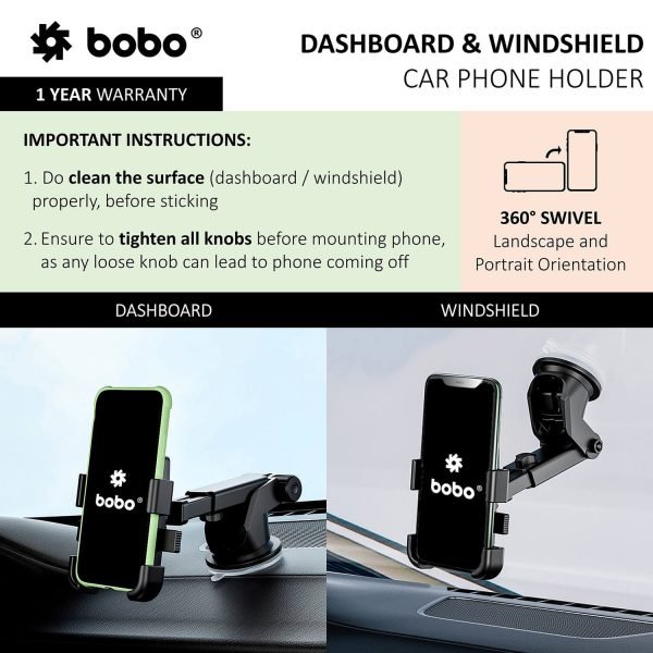 BOBO Universal Telescopic Windshield Mount Dashboard Car Phone Holder, With Reusable Gel Based Suction Cup - Image 5