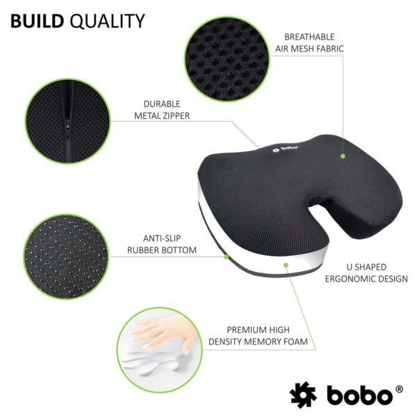 BOBO Gel Enhanced Memory Foam Seat Cushion - Orthopedic Coccyx (Tailbone) Cushion for Back Pain Relief - Sciatica Pillow for Office Chair, Car Seat & Travel - Image 3